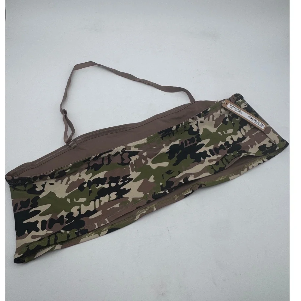 RARE SKIMS Bandeau Bikini Top Recycled Swim‎ Logo Camo Strapless Halter 3X